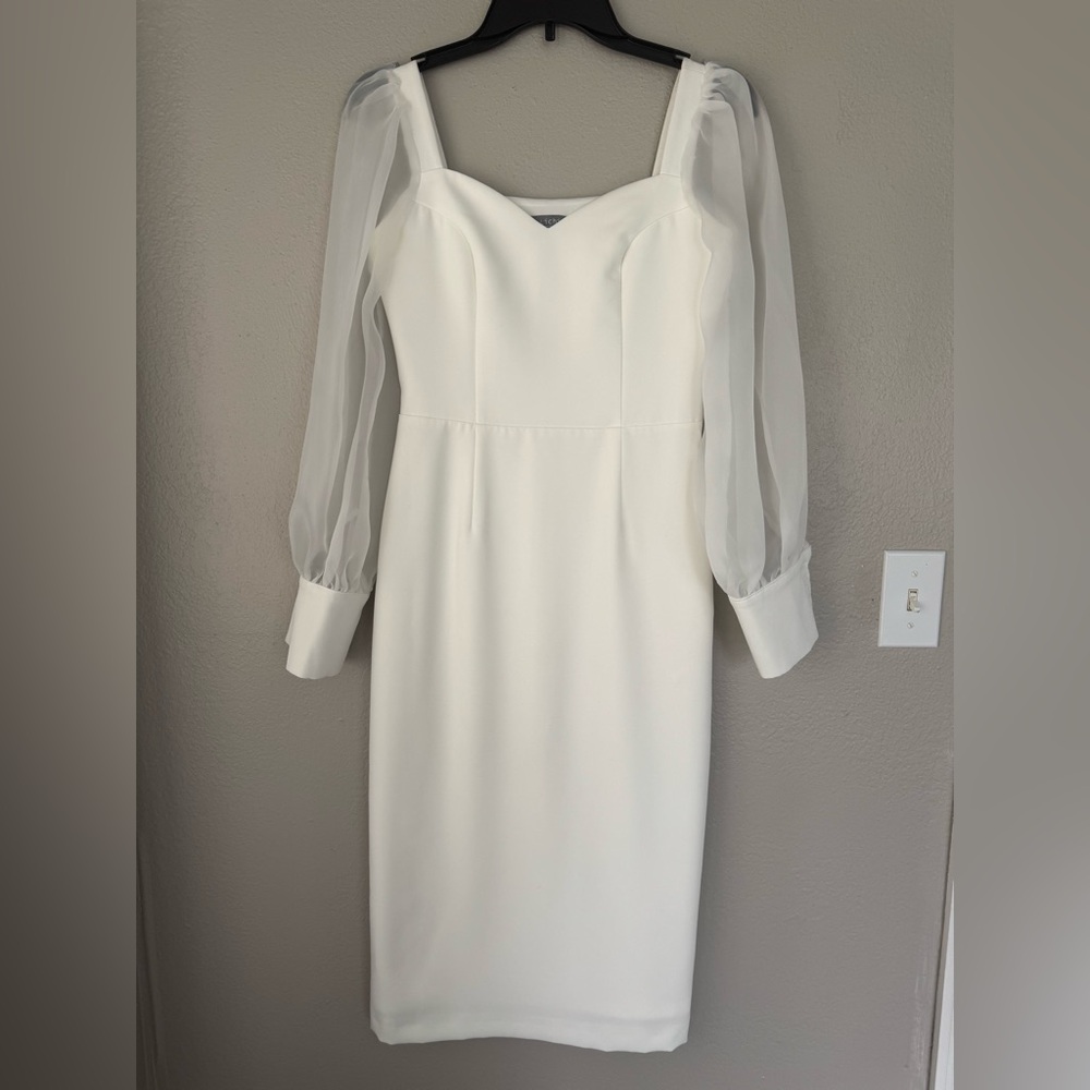 Elegant White Dress with Sheer Sleeves